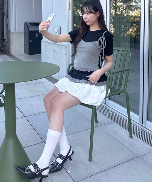 3.3 Field Trip (3.3フィールドトリップ)の「3.3 Field Trip/フリルキャミドッキングT(Tシャツ/カットソー・レディース・ホワイト/ブラック/グレー・FREE)」の12枚目の写真