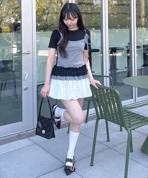 3.3 Field Trip (3.3フィールドトリップ)の「3.3 Field Trip/フリルキャミドッキングT(Tシャツ/カットソー・レディース・ホワイト/ブラック/グレー・FREE)」の14枚目の写真