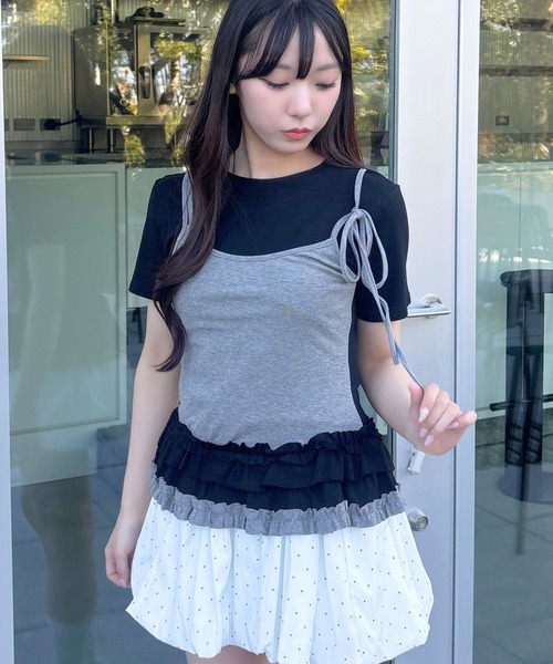 3.3 Field Trip (3.3フィールドトリップ)の「3.3 Field Trip/フリルキャミドッキングT(Tシャツ/カットソー・レディース・ホワイト/ブラック/グレー・FREE)」の18枚目の写真