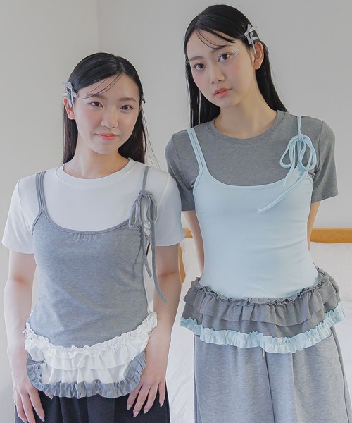 3.3 Field Trip (3.3フィールドトリップ)の「3.3 Field Trip/フリルキャミドッキングT(Tシャツ/カットソー・レディース・ホワイト/ブラック/グレー・FREE)」の9枚目の写真