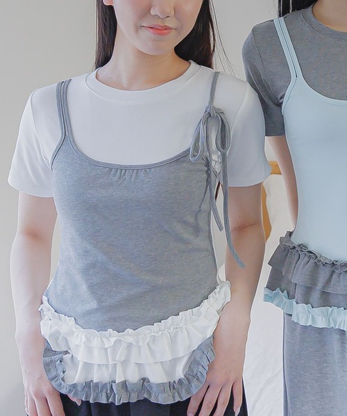 3.3 Field Trip (3.3フィールドトリップ)の「3.3 Field Trip/フリルキャミドッキングT(Tシャツ/カットソー・レディース・ホワイト/ブラック/グレー・FREE)」の11枚目の写真