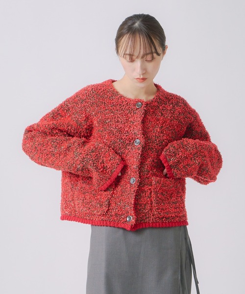 WHYTO.（ホワイト）の「「WHYTO. / ホワイト」ミックステープヤーンニットジャケット（ニット/セーター・レディース・ネイビー/レッド/オフホワイト・FREE）」の3枚目の写真