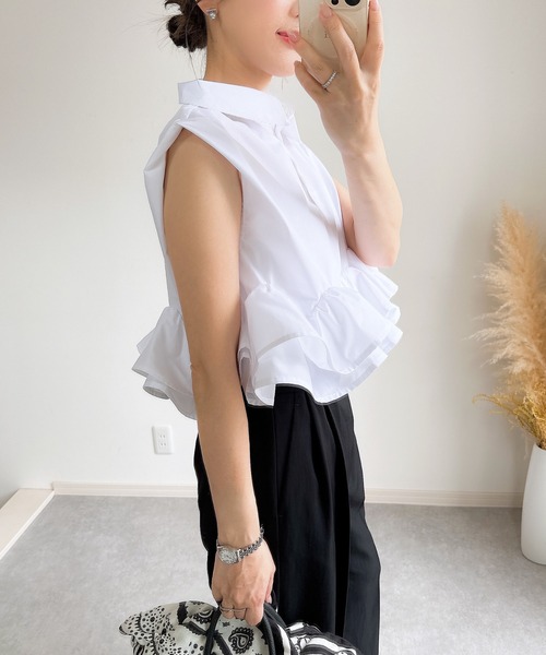 &. NOSTALGIA(アンドドットノスタルジア)の「【ZOZO限定】フリルヘムタックスリーブブラウス(シャツ/ブラウス・レディース・ホワイト/ブラック/ピンク/ブラウン・M)」の7枚目の写真