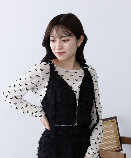 MAGASIN DE MODE Chou Chou(マガジンデモードシュシュ)の「【MAGASIN DE MODE Chou Chou】フリンジジャカードビスチェ レイヤード trc※(ベスト・レディース・ピンク/アイボリー/ブラック・FREE)」の7枚目の写真