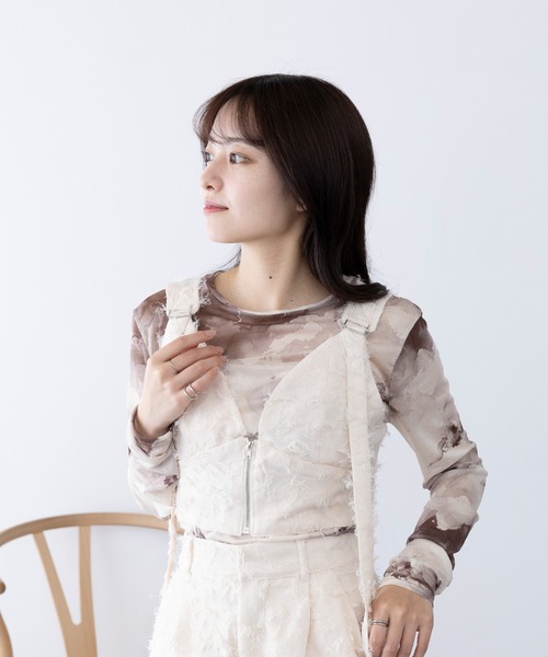 MAGASIN DE MODE Chou Chou(マガジンデモードシュシュ)の「【MAGASIN DE MODE Chou Chou】フリンジジャカードビスチェ レイヤード trc※(ベスト・レディース・ピンク/アイボリー/ブラック・FREE)」の4枚目の写真