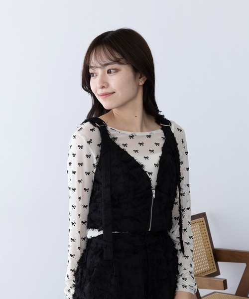 MAGASIN DE MODE Chou Chou(マガジンデモードシュシュ)の「【MAGASIN DE MODE Chou Chou】フリンジジャカードビスチェ レイヤード trc※(ベスト・レディース・ピンク/アイボリー/ブラック・FREE)」の6枚目の写真