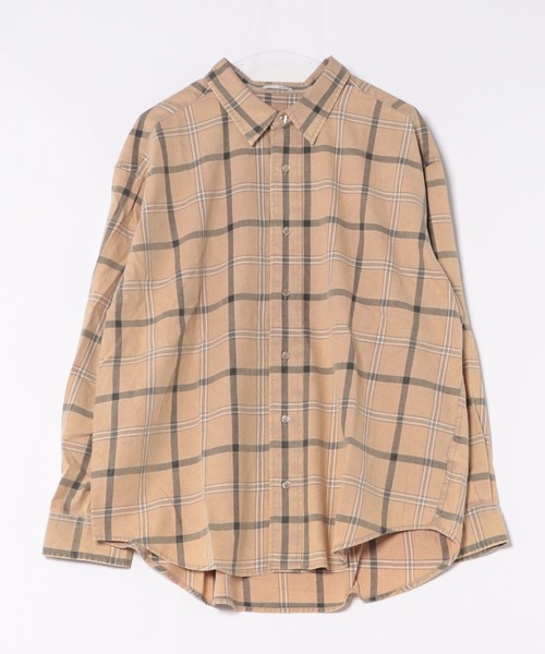 GYDA（ジェイダ）の「Trad comfort checkシャツ（シャツ/ブラウス・レディース・オフホワイト/チャコールグレー/ベージュ・FREE）」の3枚目の写真