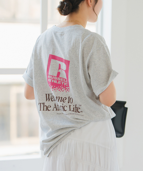 Russell Athletic(ラッセルアスレティック)の「RUSSELL ATHLETIC/ラッセル・アスレティック BOOKSTORE JERSEY T(Tシャツ/カットソー・レディース・ライトグレー/イエロー・MEDIUM)」の1枚目の写真
