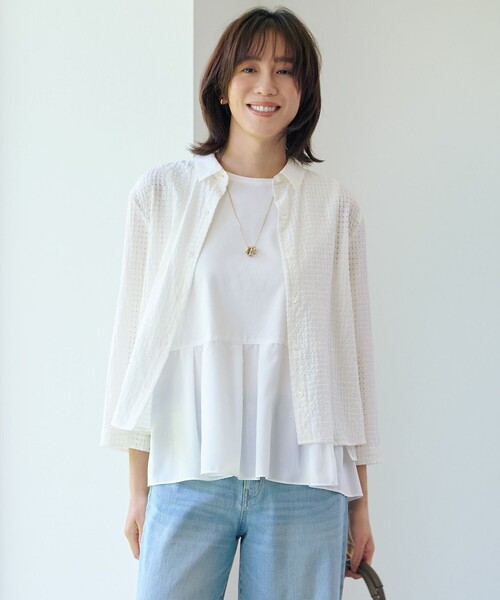 J.PRESS Ladies(J.プレス レディス)の「【洗える・吸水速乾】トリオシアーチェック シャツ(シャツ/ブラウス・レディース・ネイビー系/アイボリー系・XS)」の2枚目の写真