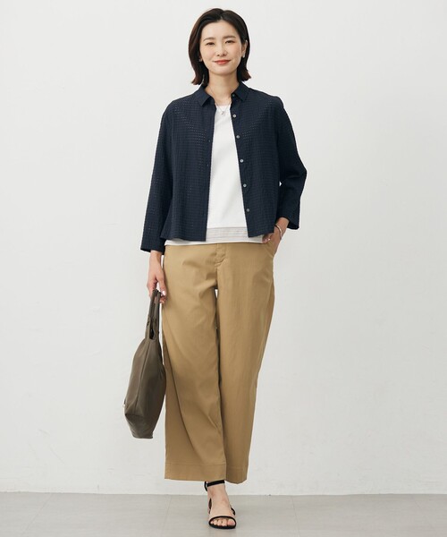 J.PRESS Ladies(J.プレス レディス)の「【洗える・吸水速乾】トリオシアーチェック シャツ(シャツ/ブラウス・レディース・ネイビー系/アイボリー系・XS)」の5枚目の写真