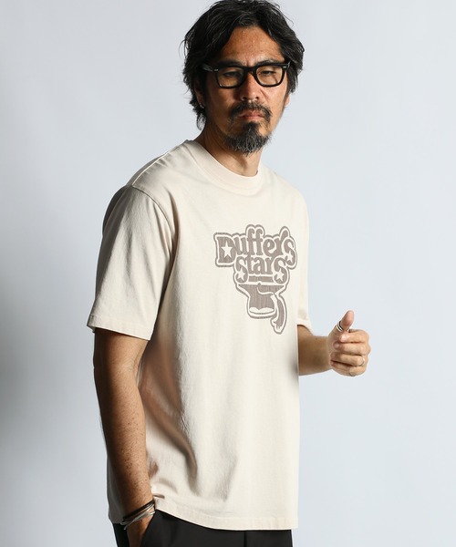本物ダファーST GEORGE DUFFERプリント半袖Tシャツメンズ茶XL