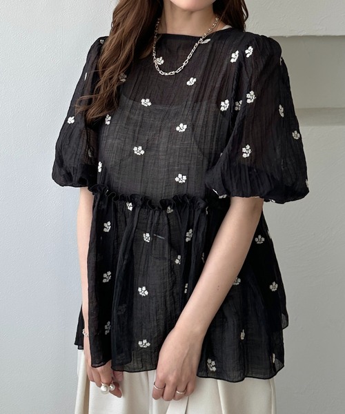 apres jour clair(アプレジュールクレア)の「【apres jour clair】リボンペプラム2WAYシアートップス(シャツ/ブラウス・レディース・オフホワイト/ブラック・フリー/X-LARGE)」の11枚目の写真
