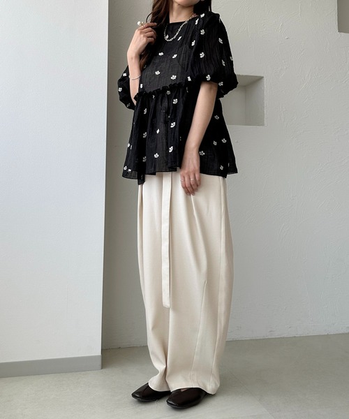 apres jour clair(アプレジュールクレア)の「【apres jour clair】リボンペプラム2WAYシアートップス(シャツ/ブラウス・レディース・オフホワイト/ブラック・フリー/X-LARGE)」の14枚目の写真