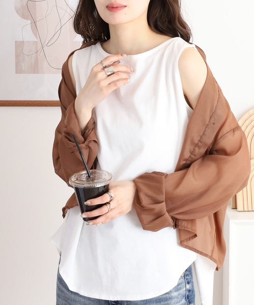 atONE（アットワン）の「脇タックノースリーブトップス（タンクトップ・レディース・ブラック/グレイッシュベージュ/ホワイト・LL～3L/4L～5L/M-L）」の5枚目の写真