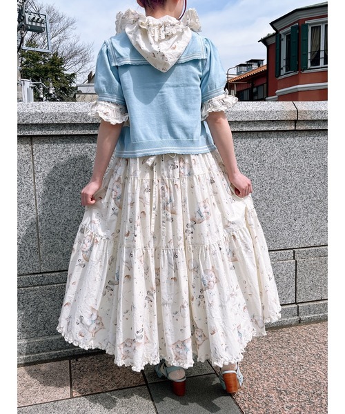 ピンクハウス さざ波とねこミディワンピース アイボリー