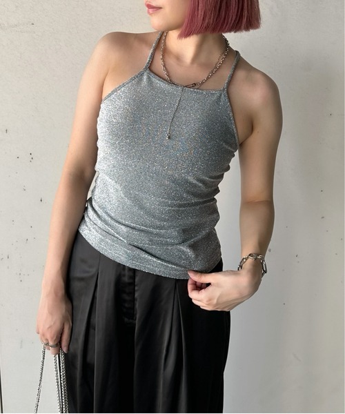 paloma wool シルバーラメメッシュキャミソール ラメプリーツキャミソールトップス
