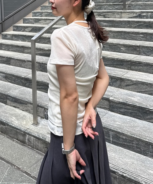 MUHET(ミュエータ)の「【set item】sheer velour t-shirt & halter neck camisole / シアーベロアTシャツ&ホルターネックキャミソール(Tシャツ/カットソー・レディース・グレー/ブラウン/アイボリー・FREE)」の7枚目の写真