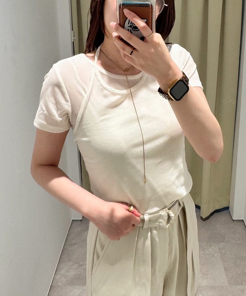 MUHET(ミュエータ)の「【set item】sheer velour t-shirt & halter neck camisole / シアーベロアTシャツ&ホルターネックキャミソール(Tシャツ/カットソー・レディース・グレー/ブラウン/アイボリー・FREE)」の9枚目の写真