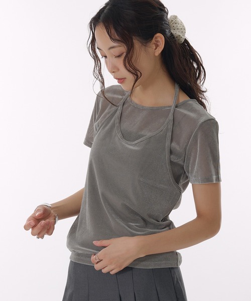 MUHET(ミュエータ)の「【set item】sheer velour t-shirt & halter neck camisole / シアーベロアTシャツ&ホルターネックキャミソール(Tシャツ/カットソー・レディース・グレー/ブラウン/アイボリー・FREE)」の18枚目の写真