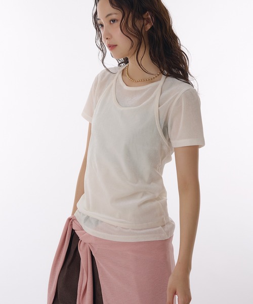 MUHET(ミュエータ)の「【set item】sheer velour t-shirt & halter neck camisole / シアーベロアTシャツ&ホルターネックキャミソール(Tシャツ/カットソー・レディース・グレー/ブラウン/アイボリー・FREE)」の10枚目の写真