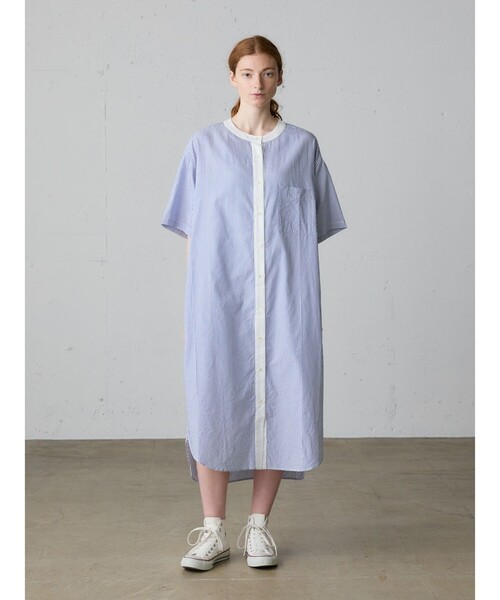 MidiUmi(ミディウミ)の「MidiUmi クレリックストライプシャツワンピース(ワンピース・レディース・ベージュ/ブラック/ライトブルー・FREE)」の3枚目の写真