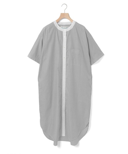 MidiUmi(ミディウミ)の「MidiUmi クレリックストライプシャツワンピース(ワンピース・レディース・ベージュ/ブラック/ライトブルー・FREE)」の1枚目の写真