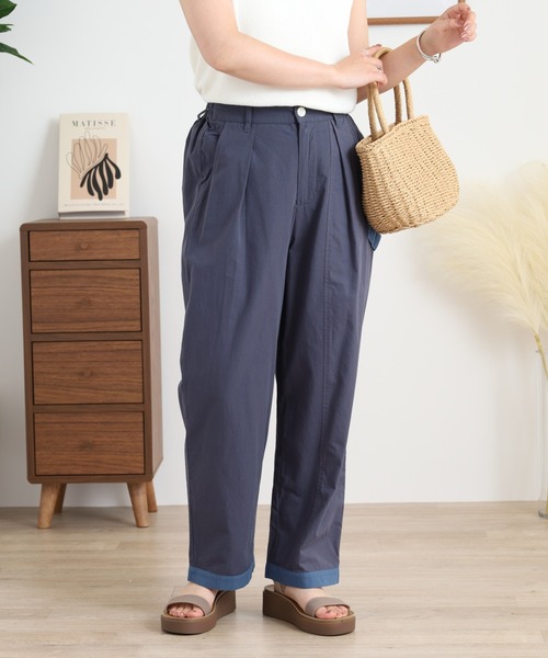 Emago(イマゴ)の「EMAGO 配色ストレートパンツ(その他パンツ・レディース・ネイビー/ベージュ/カーキ・FREE)」の1枚目の写真