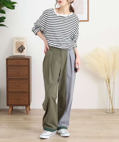 Emago(イマゴ)の「EMAGO 配色ストレートパンツ(その他パンツ・レディース・ネイビー/ベージュ/カーキ・FREE)」の17枚目の写真