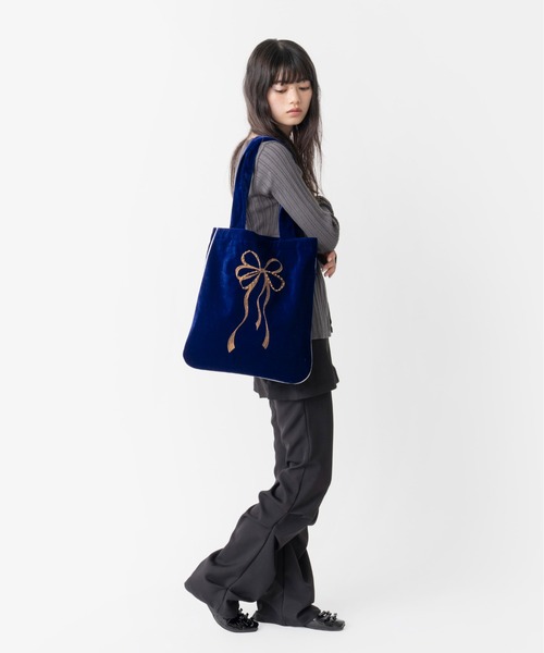 Casselini(キャセリーニ)の「Casselini(キャセリーニ)リボンエンブロイダリートート(トートバッグ・レディース・ブラック/ブルー/イエロー・FREE)」の11枚目の写真