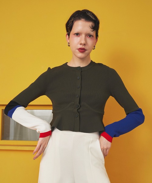 OMMO クロップドカーディガン ブラック・グリーン・イエロー OMMO クロップドカーディガン ブラック・グリーン・イエロー OMMO