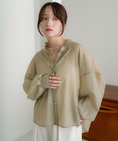 NOAHL（ノアル）の「【NOAHL】接触冷感シアーボリュームシャツ（シャツ/ブラウス・レディース・グリーン系/ブラウン/グレー系・FREE）」の5枚目の写真