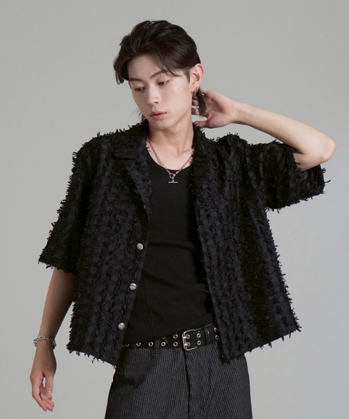 Chikashitsu+】feather touch cropped half sleeve shirt Chikashitsu+】feather touch cropped half sleeve shirt