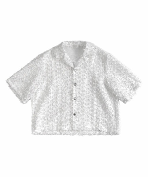 Chikashitsu +（チカシツプラス）の「【Chikashitsu +】feather touch cropped half sleeve shirt / 【チカシツプラス】フェザータッチクロップド半袖シャツ（シャツ/ブラウス・メンズ・ホワイト/ブラック・ONE SIZE）」の21枚目の写真