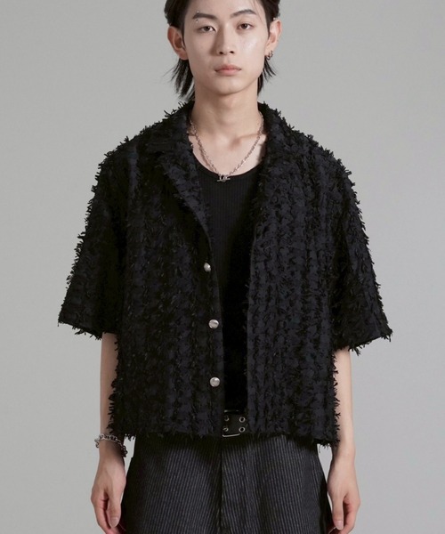 Chikashitsu +（チカシツプラス）の「【Chikashitsu +】feather touch cropped half sleeve shirt / 【チカシツプラス】フェザータッチクロップド半袖シャツ（シャツ/ブラウス・メンズ・ホワイト/ブラック・ONE SIZE）」の13枚目の写真