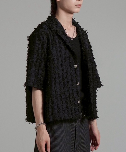 Chikashitsu +（チカシツプラス）の「【Chikashitsu +】feather touch cropped half sleeve shirt / 【チカシツプラス】フェザータッチクロップド半袖シャツ（シャツ/ブラウス・メンズ・ホワイト/ブラック・ONE SIZE）」の14枚目の写真