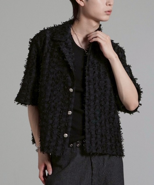 Chikashitsu +（チカシツプラス）の「【Chikashitsu +】feather touch cropped half sleeve shirt / 【チカシツプラス】フェザータッチクロップド半袖シャツ（シャツ/ブラウス・メンズ・ホワイト/ブラック・ONE SIZE）」の12枚目の写真