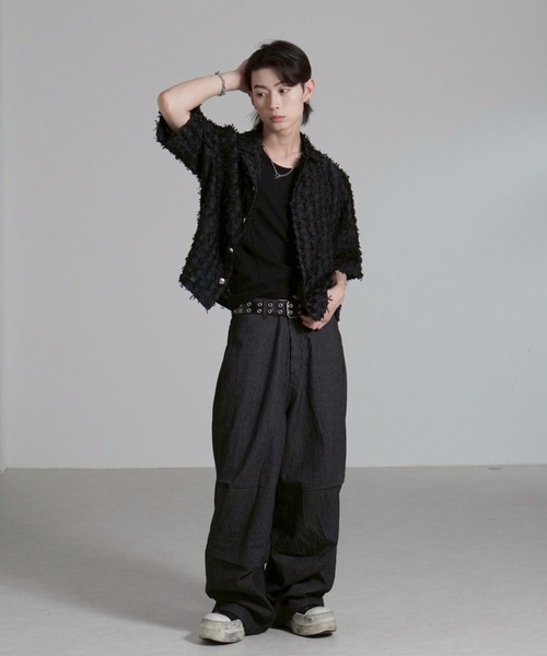 Chikashitsu +（チカシツプラス）の「【Chikashitsu +】feather touch cropped half sleeve shirt / 【チカシツプラス】フェザータッチクロップド半袖シャツ（シャツ/ブラウス・メンズ・ホワイト/ブラック・ONE SIZE）」の18枚目の写真
