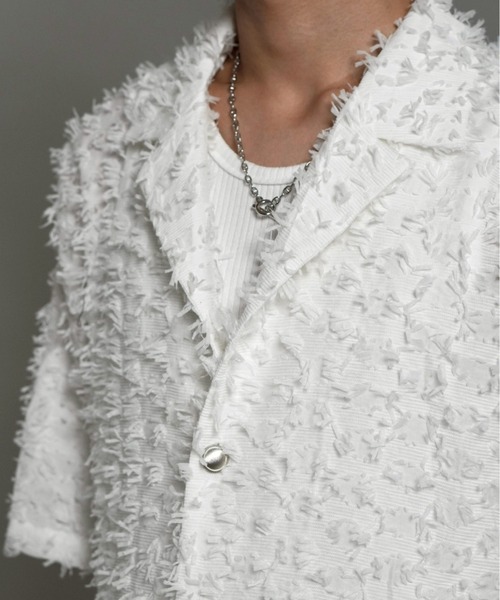 Chikashitsu +（チカシツプラス）の「【Chikashitsu +】feather touch cropped half sleeve shirt / 【チカシツプラス】フェザータッチクロップド半袖シャツ（シャツ/ブラウス・メンズ・ホワイト/ブラック・ONE SIZE）」の10枚目の写真
