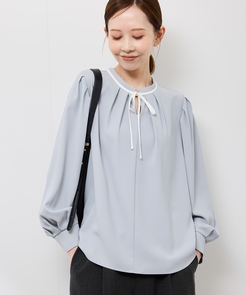 セール】【前後2WAY】【WEB限定カラー】配色リボンブラウス/通勤対応