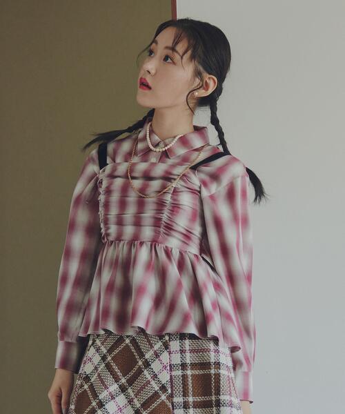 JILL by JILL STUART(ジルバイジルスチュアート)の「◇オンブレーチェック短丈シャツ(シャツ/ブラウス・レディース・ブラック系その他/グレー系その他/レッド系その他・FREE)」の6枚目の写真