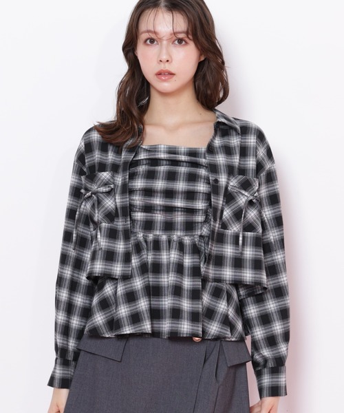 JILL by JILL STUART(ジルバイジルスチュアート)の「◇オンブレーチェック短丈シャツ(シャツ/ブラウス・レディース・ブラック系その他/グレー系その他/レッド系その他・FREE)」の2枚目の写真