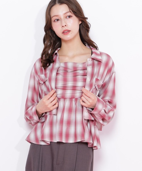 JILL by JILL STUART(ジルバイジルスチュアート)の「◇オンブレーチェック短丈シャツ(シャツ/ブラウス・レディース・ブラック系その他/グレー系その他/レッド系その他・FREE)」の3枚目の写真