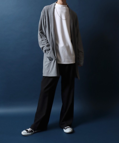 ANPAS（アンパス）の「Amunzen Fabric Cordigan/梨地 カーディガン ロング丈 コーディガン メンズ レディース（カーディガン/ボレロ・メンズ・ブラック/グレー・M/L）」の9枚目の写真