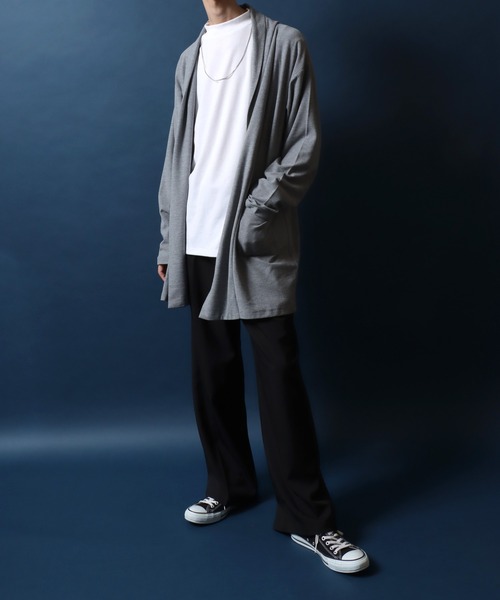 ANPAS（アンパス）の「Amunzen Fabric Cordigan/梨地 カーディガン ロング丈 コーディガン メンズ レディース（カーディガン/ボレロ・メンズ・ブラック/グレー・M/L）」の10枚目の写真