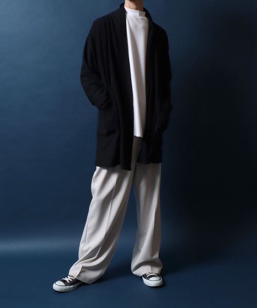 ANPAS（アンパス）の「Amunzen Fabric Cordigan/梨地 カーディガン ロング丈 コーディガン メンズ レディース（カーディガン/ボレロ・メンズ・ブラック/グレー・M/L）」の4枚目の写真