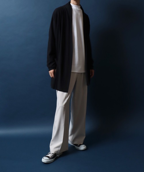 ANPAS（アンパス）の「Amunzen Fabric Cordigan/梨地 カーディガン ロング丈 コーディガン メンズ レディース（カーディガン/ボレロ・メンズ・ブラック/グレー・M/L）」の5枚目の写真