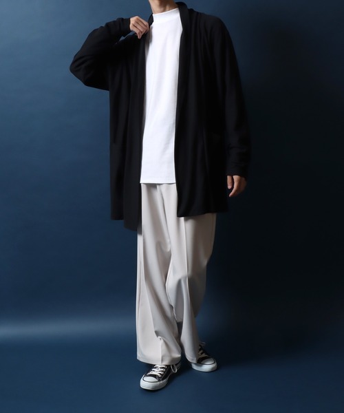 ANPAS（アンパス）の「Amunzen Fabric Cordigan/梨地 カーディガン ロング丈 コーディガン メンズ レディース（カーディガン/ボレロ・メンズ・ブラック/グレー・M/L）」の6枚目の写真