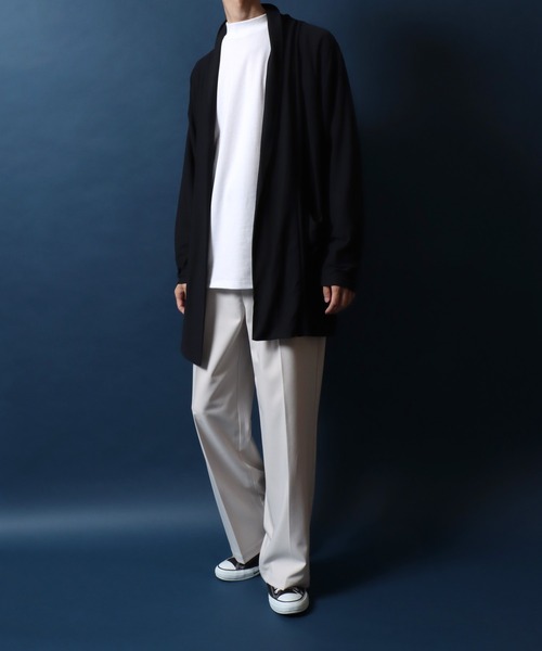 ANPAS（アンパス）の「Amunzen Fabric Cordigan/梨地 カーディガン ロング丈 コーディガン メンズ レディース（カーディガン/ボレロ・メンズ・ブラック/グレー・M/L）」の7枚目の写真