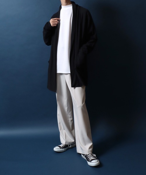 ANPAS（アンパス）の「Amunzen Fabric Cordigan/梨地 カーディガン ロング丈 コーディガン メンズ レディース（カーディガン/ボレロ・メンズ・ブラック/グレー・M/L）」の21枚目の写真