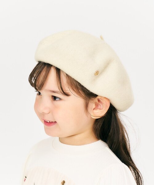 apres les cours（アプレレクール）の「プレート付きベレー（ハット・キッズ・ブラック/アイボリー/キャメル・50/54/58）」の2枚目の写真